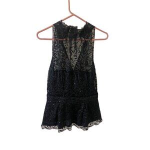 Badgley Mishka Women's Black Halter Glad Lace Lined Blouse - 6